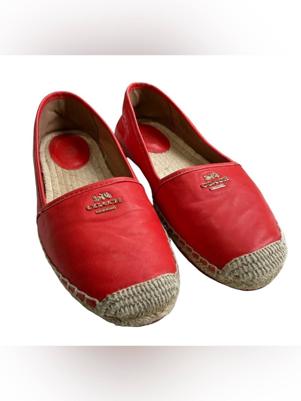 Coach Rhodelle Flat Leather Espadrilles red orange size 8.5 women